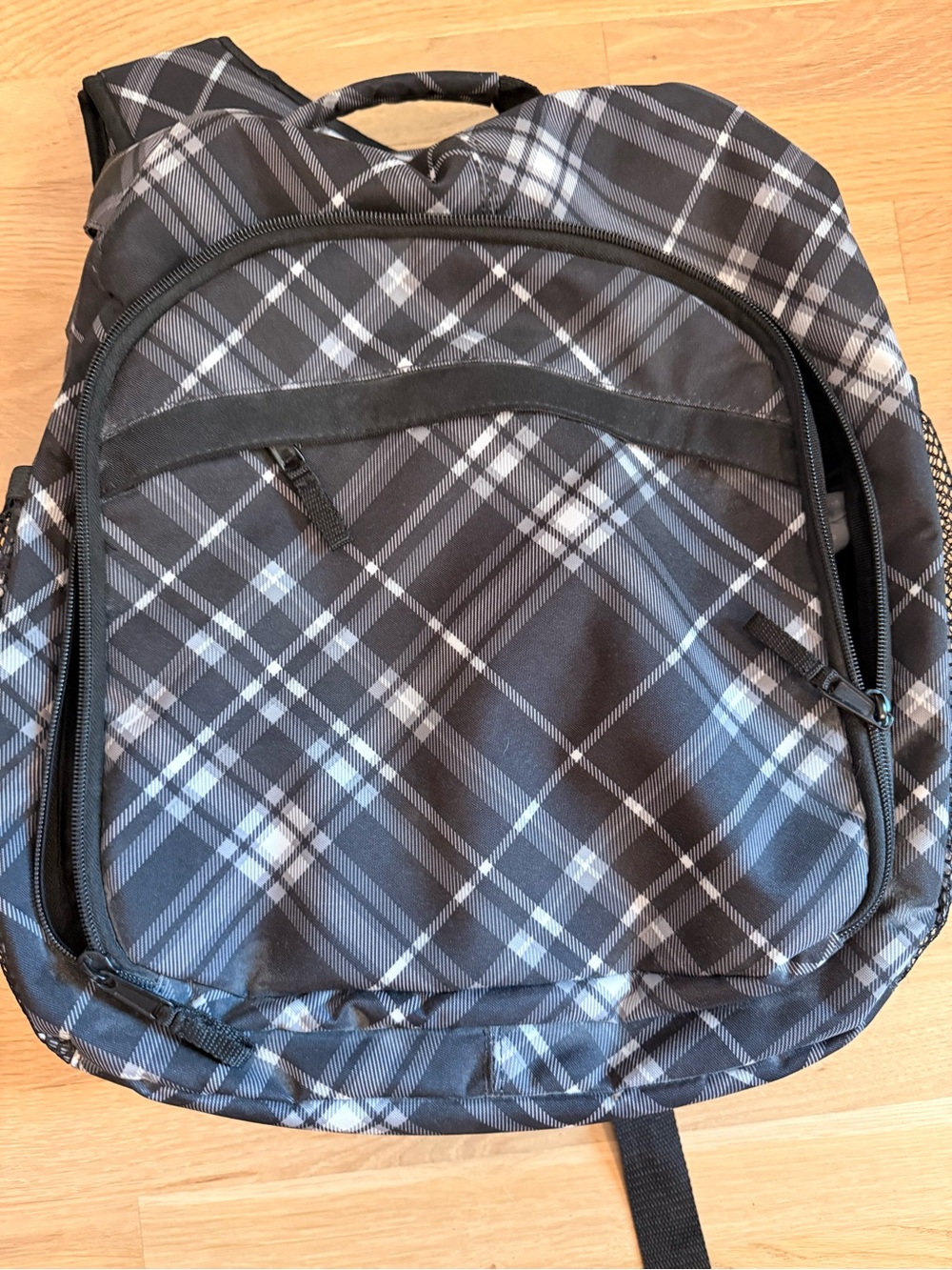 Men's Black & Gray Plaid Backpack - Casual Everyday Bag